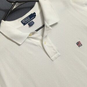 Polo Ralph Lauren Shirt Men's XL White Polo Flag Short Sleeve Preppy Made In USA